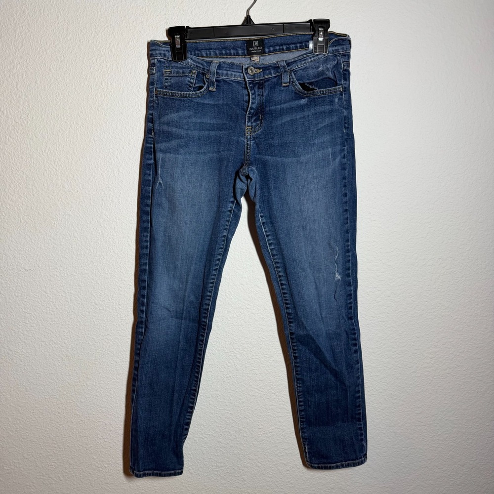 Just Black Jeans Womens 30x26 Blue Medium Wash Denim Whiskered Cotton Skinny Leg